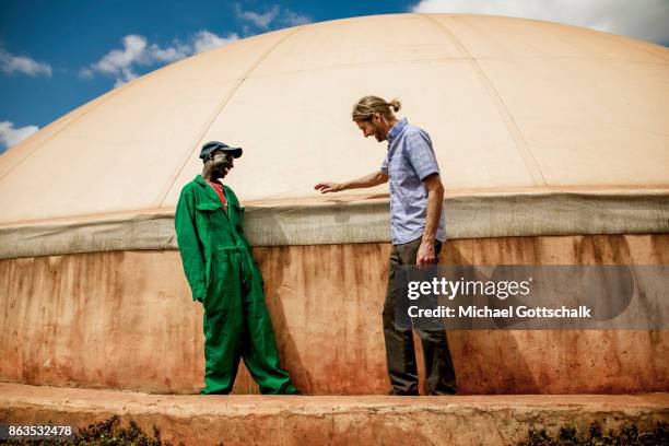 Thika, Kenya A worker at environmentally friendly and renewable energy bio gas generation in the Thika area at an avocado oil mill of Olivado company...