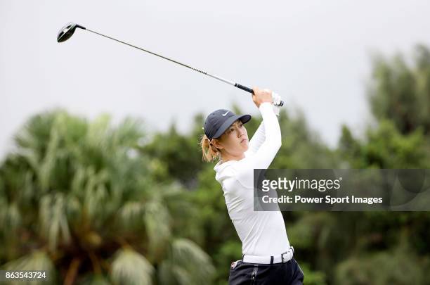 Michelle Wie of the United States tees off on the 15th hole during day two of the Swinging Skirts LPGA Taiwan Championship on October 20, 2017 in...