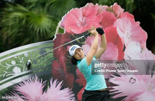 See Young Kim of South Korea tees off on the 13th hole during day two of the Swinging Skirts LPGA Taiwan Championship on October 20, 2017 in Taipei,...