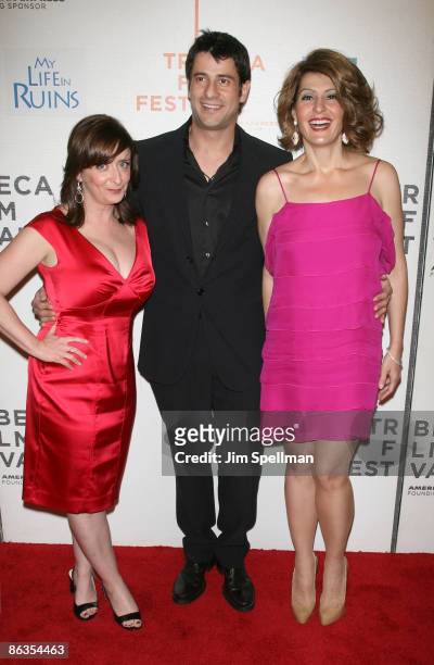 Actor Rachel Dratch, Alexis Georgoulis and Nia Vardalos attend the premiere of "My Life in Ruins" during the 8th Annual Tribeca Film Festival at BMCC...