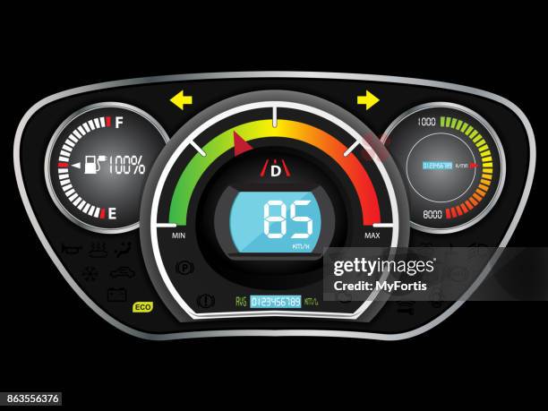 dashboard battery car - odometer stock illustrations