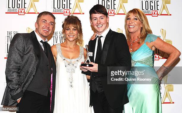 Hosts and judges from So You Think You Can Dance Australia, Jason Coleman, Matt Lee, Bonnie Lythgoe, Natalie Bassingthwaighte pose with the award for...