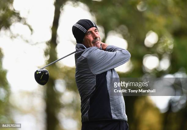 Sam Torrance of Scotland plays his first shot on the 2nd tee during Day One of the Farmfoods European Senior Masters at Forest Of Arden Marriott...