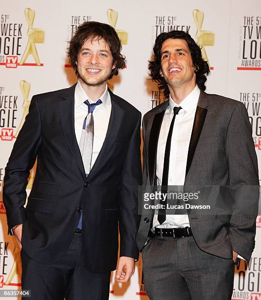 Personality and comedians Hamish Blake and Andy Lee arrive for the 51st TV Week Logie Awards at the Crown Towers Hotel and Casino on May 3, 2009 in...