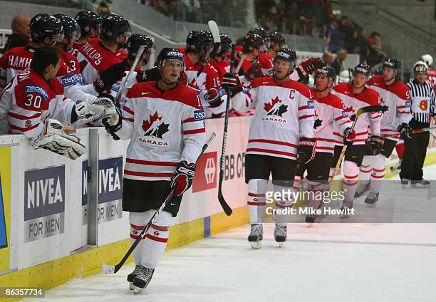 Canada celebrates another goal during the IIHF World Championship match between Canada and Norway at the Arena Zurich-Kloten on May 3, 2009 in...