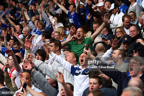 Birmingham City fans celebrate promotion to the Premiership after the Coca Cola Championship match between Reading and Birmingham City at the...