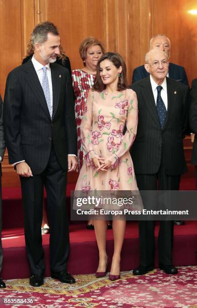 King Felipe VI of Spain, Queen Letizia of Spain and Placido Arango attend several audiences during the Princess of Asturias awards 2017 at the...