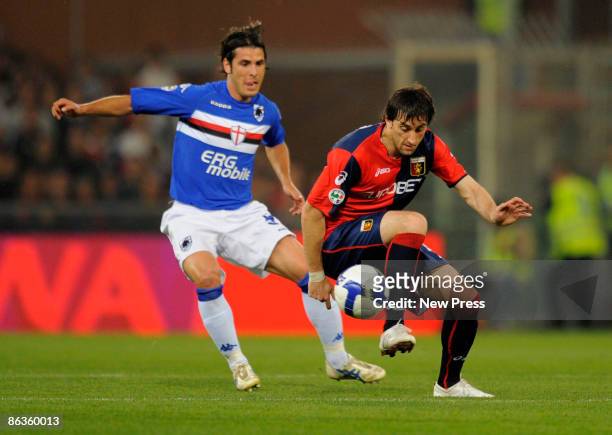 Diedo Milito of Genoa and Pietro Accardi of Sampdoria in action during the Serie A match between Genoa and Sampdoria at the Stadio Luigi Ferraris on...