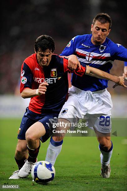 Diedo Milito of Genoa and Daniele Gastaldello of Sampdoria in action during the Serie A match between Genoa and Sampdoria at the Stadio Luigi...