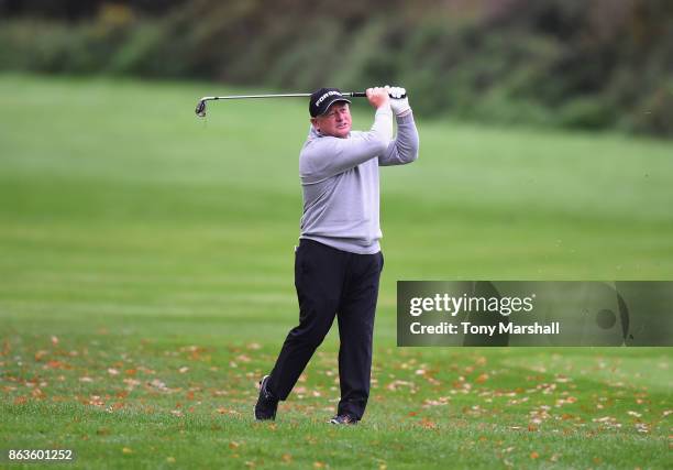 Ian Woosnam of Wales plays his second shot on the 1st fairway during Day One of the Farmfoods European Senior Masters at Forest Of Arden Marriott...