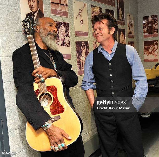 Exclusive* Richie Havens and John Mellencamp backstage at the Clearwater benefit concert celebrating Pete Seeger's 90th birthday at Madison Square...