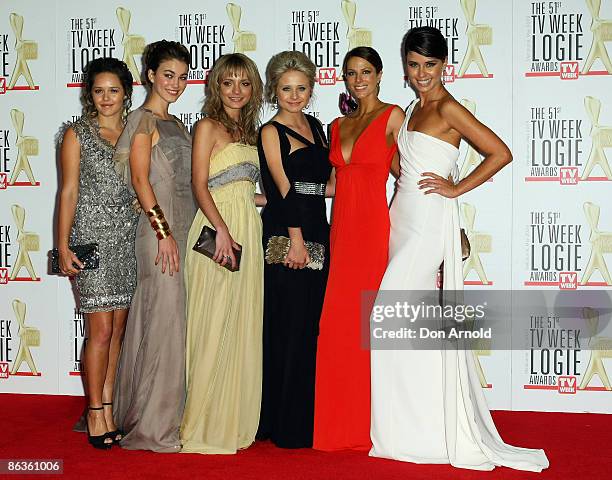 Female cast members from Home and Away arrive for the 51st TV Week Logie Awards at the Crown Towers Hotel and Casino on May 3, 2009 in Melbourne,...