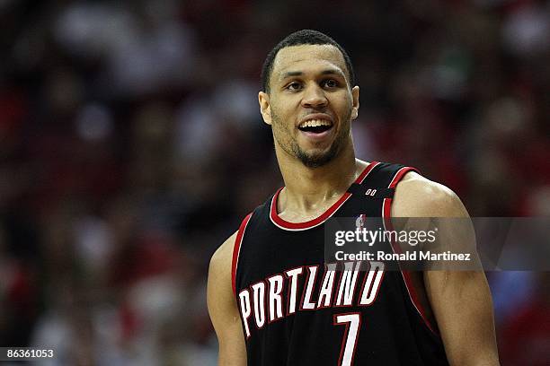 Guard Brandon Roy of the Portland Trail Blazers in Game Six of the Western Conference Quarterfinals during the 2009 NBA Playoffs at Toyota Center on...