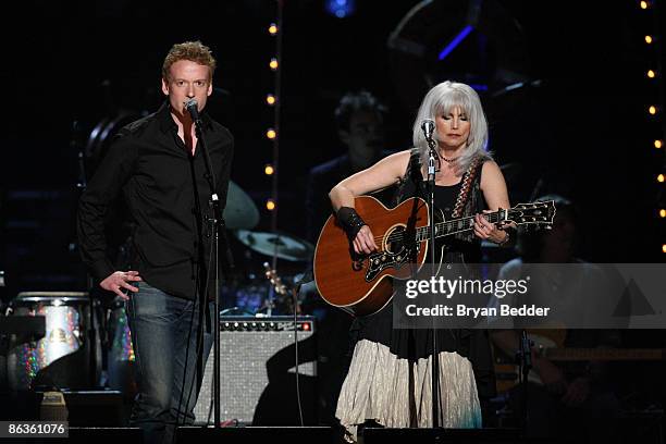 Musicians Teddy Thompson and Emmylou Harris perform in the Clearwater Benefit Concert Celebrating Pete Seeger's 90th Birthday at Madison Square...