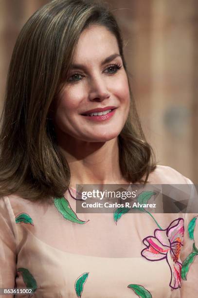 Queen Letizia of Spain attends the deliver of Princess of Asturias awards medals during the Princess of Asturias Award 2017 at the Reconquista Hotel...
