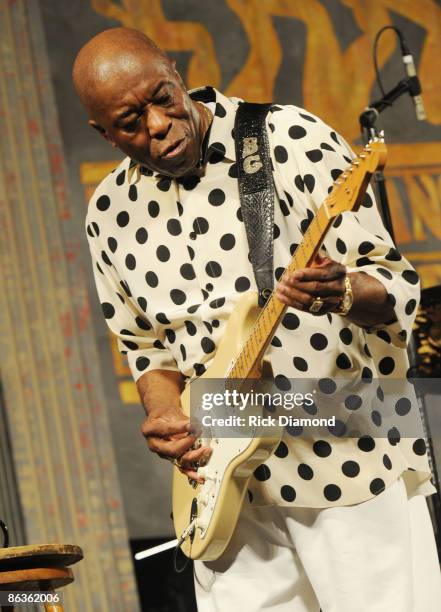 Blues Artist Buddy Guy performs at the 2009 New Orleans Jazz & Heritage Festival at the Fair Grounds Race Course on May 3, 2009 in New Orleans.