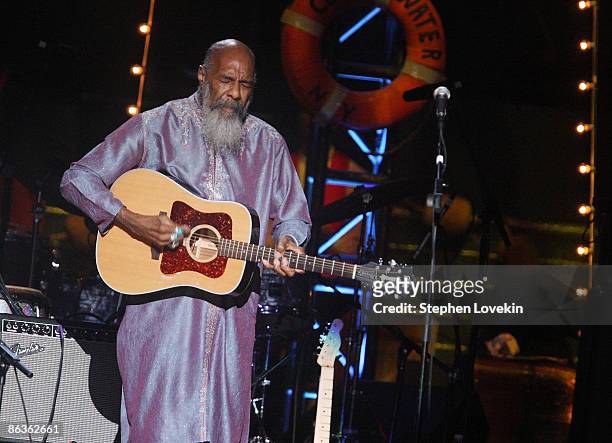 Richie Havens performs at The Clearwater Benefit Concert celebrating Pete Seeger's 90th birthday at Madison Square Garden on May 03, 2009 in New York...
