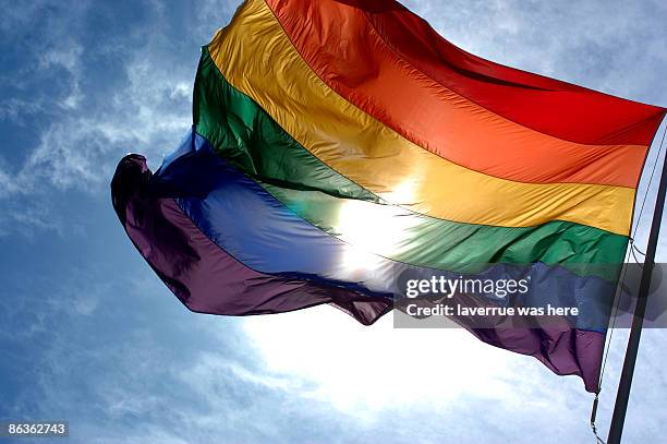 rainbow flag - rainbow flag stock-fotos und bilder