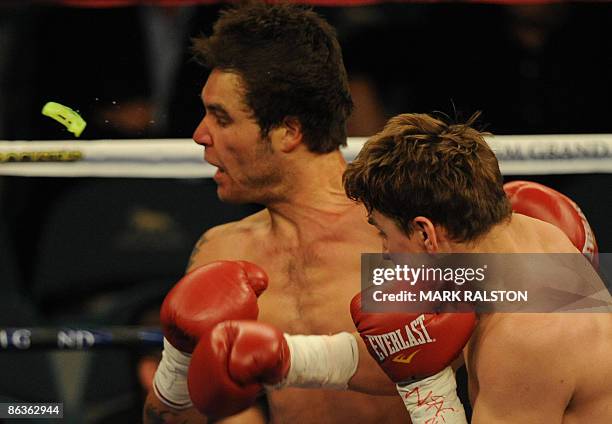 Matt Korobov of Russia lands a punch on Anthony Bartenelli of the US during their Middleweight fight at the MGM Grand Garden Arena on May 2, 2009 in...