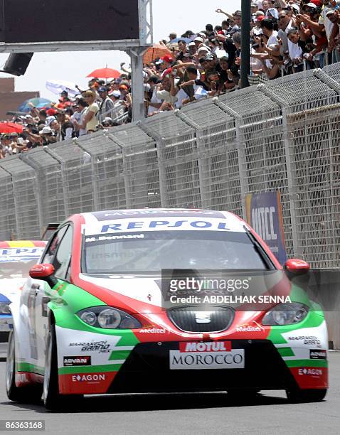 Morocco's Mehdi Bennani competes with his Seat Leon during the Marrakech WTCC Fia World Touring Car championship race on May 3, 2009. Italian Nicola...