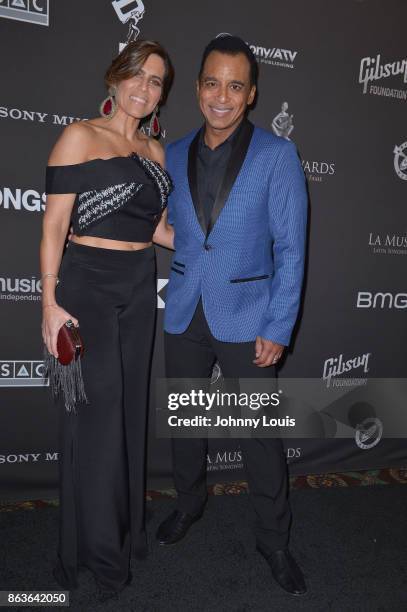 Maritere and Jon Secada attend the black carpet of The MUSA Awards, Latin Songwriters Hall of Fame at James L Knight Center on October 19, 2017 in...