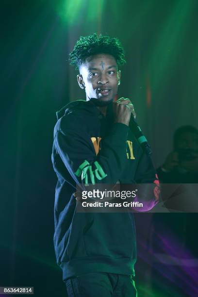 Rapper 21 Savage performs onstage during The EPIC Homecoming Concert at Clark Atlanta University - Epps Gymnasium on October 19, 2017 in Atlanta,...