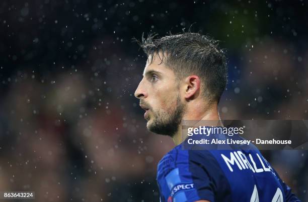 Kevin Mirallas of Everton FC looks on during the UEFA Europa League group E match between Everton FC and Olympique Lyon at Goodison Park on October...