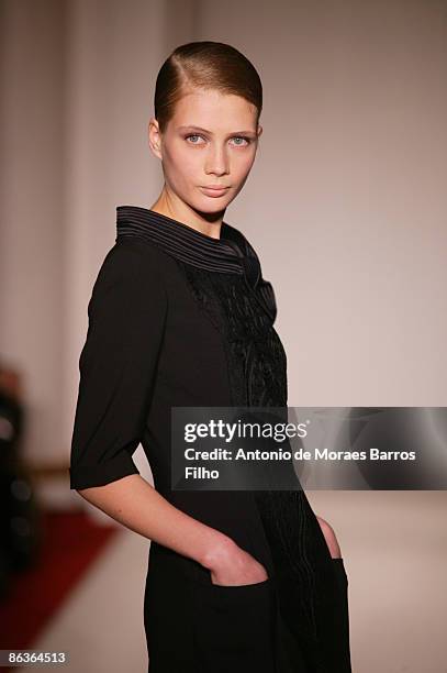 Model walks the runway at the Collette Dinningham Ready-to-Wear A/W 2009 fashion show during Paris Fashion Week at Hotel Saint-James & Albany on...