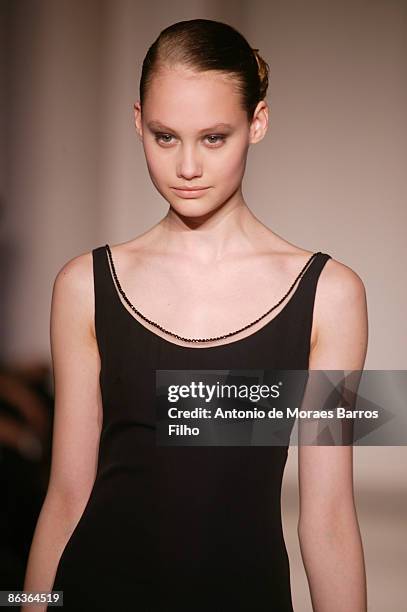 Model walks the runway at the Collette Dinningham Ready-to-Wear A/W 2009 fashion show during Paris Fashion Week at Hotel Saint-James & Albany on...