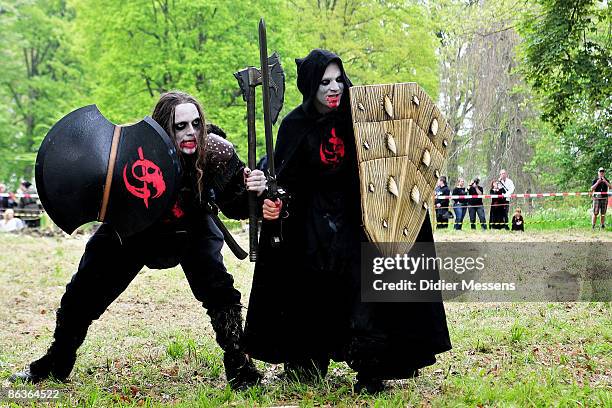 Atmosphere as seen during the reenactment of medieval battle at Elf Fantasy Fair April 25, 2009 in Haarzuilens, Netherlands.