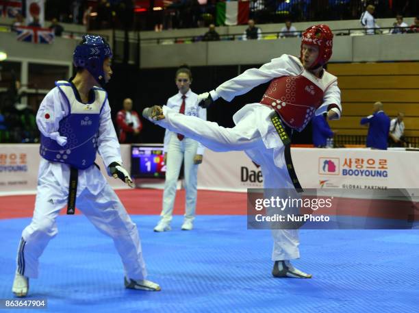 Chikara Ito of Japan against Matti Sairanen of Finland in the K44 Male K44 -61 Match 312 during 7th World Para Taekwondo Championships 2017 at Copper...