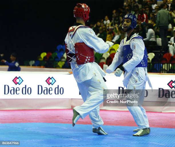 Mahdi Pourrahnamai of Iran against Ilia Volkov of Russia in the K44 Male K44 -+75 Match 112 during 7th World Para Taekwondo Championships 2017 at...