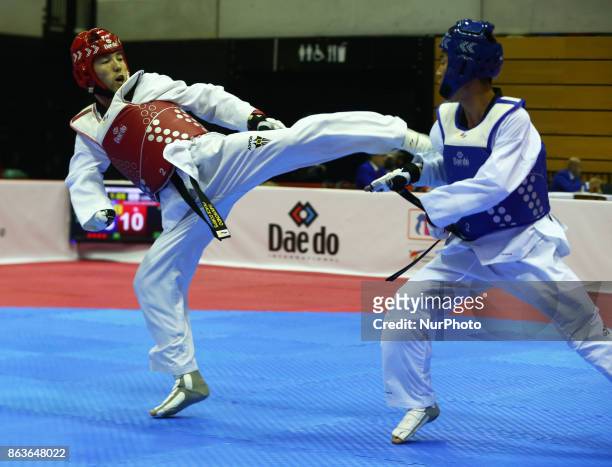 Bolor-Erdene Ganbat of Mongolia against Javokhir Alikulov of Uzbekistan in the K44 Male K44 -61 Match 310 during 7th World Para Taekwondo...