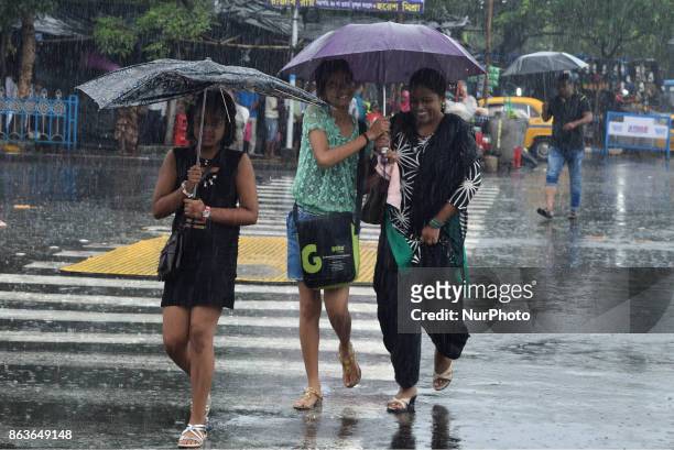 Heavy rain in Kolkata City on October 20,2017 in India.