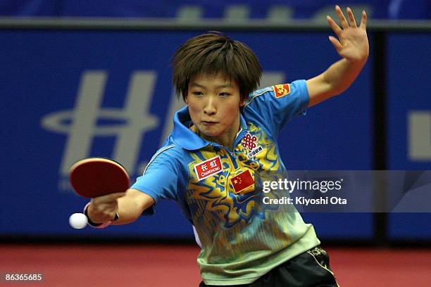 Liu Shiwen of China competes in the Women's Singles semi final match against Zhang Yining of China during the World Table Tennis Championships 2009...