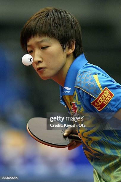 Liu Shiwen of China competes in the Women's Singles semi final match against Zhang Yining of China during the World Table Tennis Championships 2009...