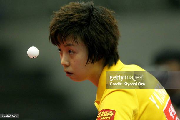 Zhang Yining of China competes in the Women's Singles semi final match against Liu Shiwen of China during the World Table Tennis Championships 2009...