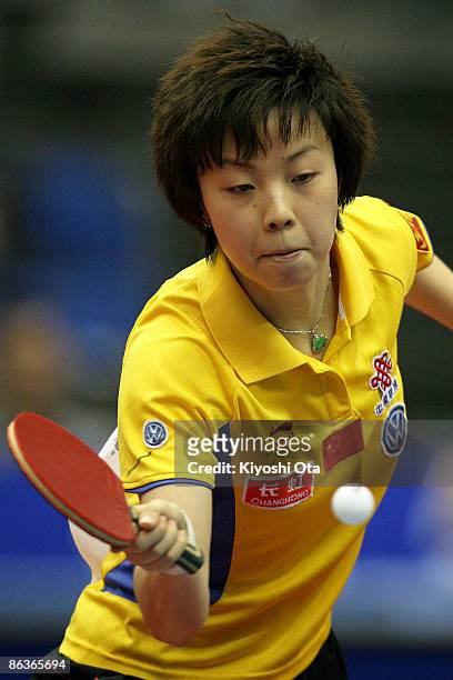 Zhang Yining of China competes in the Women's Singles semi final match against Liu Shiwen of China during the World Table Tennis Championships 2009...