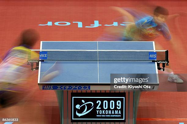 Guo Yue of China competes in the Women's Singles semi final match against Li Xiaoxia of China during the World Table Tennis Championships 2009 at...