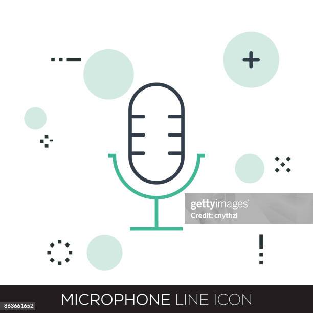 microphone line icon - black person using computer stock illustrations