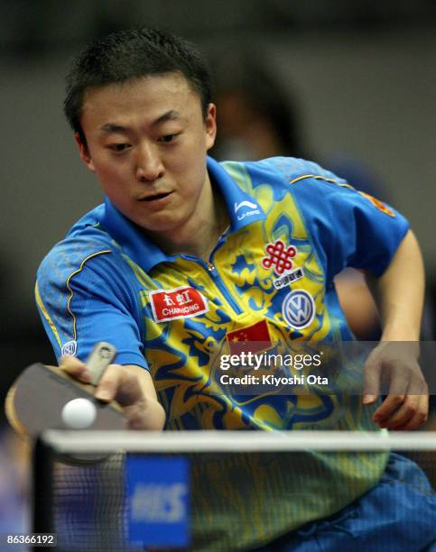 Ma Lin of China competes in the Men's Singles semi final match against Wang Liqin of China during the World Table Tennis Championships 2009 at...