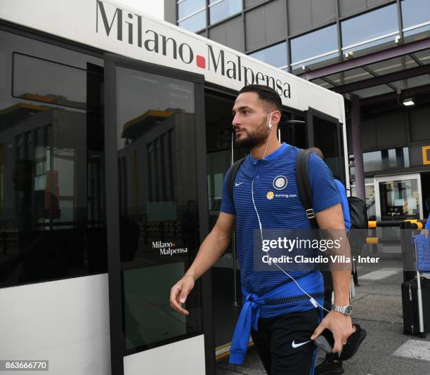 Danilo D'Ambrosio of FC Internazionale departs to Naples on October 20, 2017 in Milan, Italy.