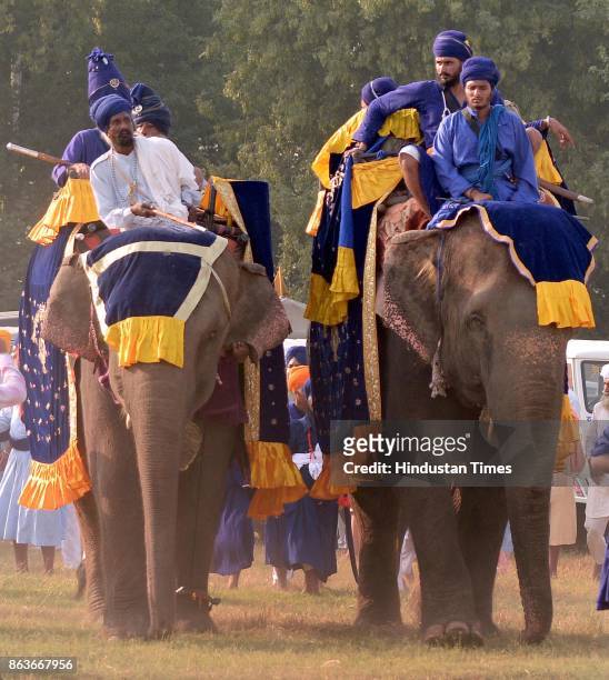 Nihang Singh performs his martial art skills on the occasion of Bandi Chhor Divas, on October 20, 2017 in Amritsar, India. Bandi Chhor Divas is a...