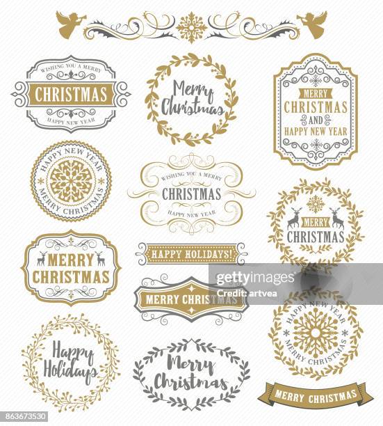 bildbanksillustrationer, clip art samt tecknat material och ikoner med christmas vintage emblem - christmas tags