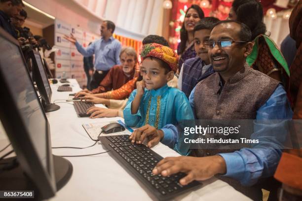Special muhurat trading session on the occasion of Diwali, at the Bombay Stock Exchange , on October 19, 2017 in Mumbai, India. The ceremonial...