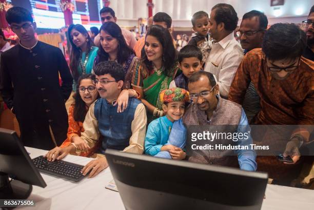 Special muhurat trading session on the occasion of Diwali, at the Bombay Stock Exchange , on October 19, 2017 in Mumbai, India. The ceremonial...