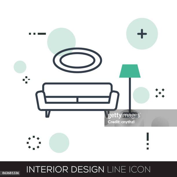 interior design-linie-symbol - sofa stock-grafiken, -clipart, -cartoons und -symbole