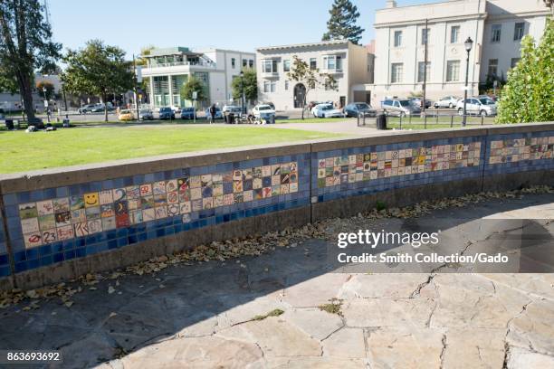 Berkeley World Wall of Peace at Martin Luther King Jr Civic Center Park in Berkeley, California, which was the site of violent 2017 protests and...