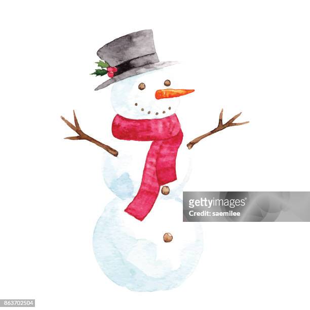 aquarell schneemann - snowman stock-grafiken, -clipart, -cartoons und -symbole