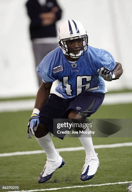 Jeremy Haynes of the Tennessee Titans runs a drill during the Tennessee Titans Minicamp on May 1, 2009 at Baptist Sports Park in Nashville, Tennessee.